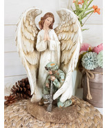 Inspirational Memorial Kneeling Soldier With Guardian Angel Praying Figu... - $67.84 CAD