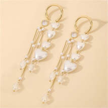 Cubic Zirconia &amp; Pearl 18K Gold-Plated Heart Tassel Threader Earrings - £12.17 GBP