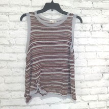 Matty M Shirt Womens Large L Gray Striped Sleeveless Tank Top Knit Knot Front - £11.86 GBP