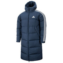 Adidas 3-Stripes Long Down Padding Unisex Coat Outdoor Navy Asian Fit NWT H20763 - £155.32 GBP