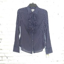 Converse One Star Top Womens Small Blue Striped Ruffle Long Sleeve Button Up - $17.99