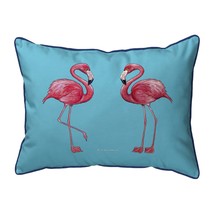 Betsy Drake Flamingos on Teal Large Corded Indoor Outdoor Pillow 16x20 - £36.89 GBP