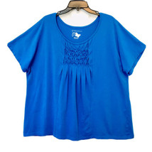 JMS Just My Size Womens Plus Size 3X Blue Quilted Pleated Front Short Sleeve Top - £10.37 GBP