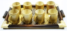 Stylish Handcraft Natural Bamboo 8 Tea Coffee Cup Set with 1 Bamboo Tray(Golden) - £34.02 GBP