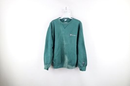 Vintage 90s Champion Womens XL Thrashed Spell Out Crewneck Sweatshirt Green USA - £46.62 GBP