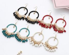 Women Girl Teen Vintage Boho Statement Beaded Drop Dangle Earrings - £3.99 GBP