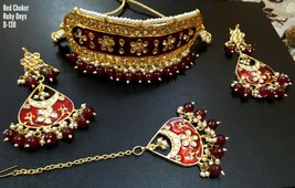 Kundan jewelry Necklace earrings tika (choker) bridal set Poojavi29 New Sell - £21.67 GBP