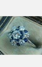 2Ct Labor Erstellt Blauer Saphir &amp; Diamant Halo Verlobungsring 14K Weiß - £99.63 GBP