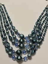 Vintage Japan 5 Strand Pastel Blue Beaded Necklace - £32.85 GBP