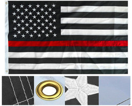 2x3 Embroidered USA Thin Red Line Nylon Flag Sewn 2&#39;x3&#39; Banner Grommets - £20.43 GBP