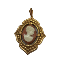 Vintage Cameo Pendant 10K Gold Filled GF Victorian Steampunk Deco Grannycore - £55.15 GBP
