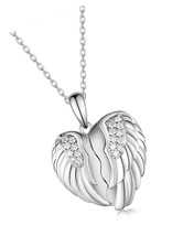 Heart Photo Angel Wings Locket Necklace That Hold 5A - $168.42