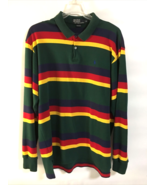 Ralph Lauren Polo Shirt Yellow Red Blue Stripe Mens Vintage XL - $39.60