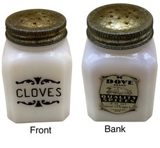 Vintage Cloves Frank Tea &amp; Spice Co Dove Brand White Milk Glass 2 Oz - £25.04 GBP