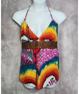 Torrid Tie Dye Halter Top Tank Size 2X Multi-colored Faux Leather Studde... - $436.80 MXN