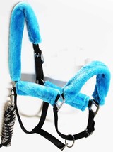 Nylon Rope HALTER Lead Rope Tack Noseband Fleece Paded Turquosie 606123 - $24.74