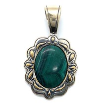 Vintage Sterling Silver Signed 925 Carolyn Pollack Relios Malachite Oval Pendant - £43.52 GBP