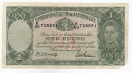 Australia, 1 Pound, 1942, Commonwealth australia, P26b, XF, Small Piece ... - $34.65