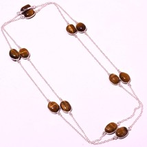 Tiger&#39;s Eye Handmade Gemstone Christmas Gift Necklace Jewelry 36&quot; SA 3124 - £4.78 GBP