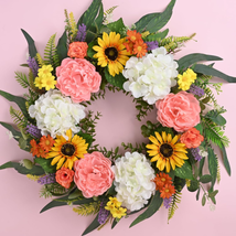 Spring Wreaths for Front Door, 22&#39;&#39; Spring Wreath, Front Door Wreath, Sunflower - £34.89 GBP
