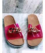 Ship N 24 Hours. New-Yoki Transparent/Fushia Strap Chain Band Slippers S... - $742.61 MXN