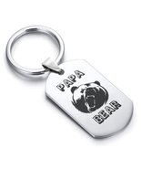 Stainless Steel Papa Bear Dog Tag Keychain - £7.85 GBP