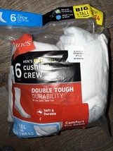 Hanes ~ 6-Pair White Socks Crew Cotton Blend Big &amp; Tall (A) ~ Size 12-14 - $22.02