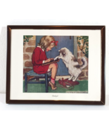 Vintage JESSIE WILLCOX SMITH SCHOOLGIRL with Cat Framed SIGNED Print - £30.52 GBP