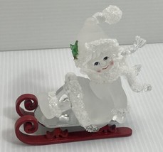 Department 56 Dept Frosted Shaved Glass Sledding Girl Figurine Holly House 4” - £14.76 GBP