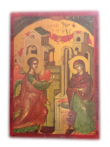 11&quot; Anuncio antiguo de Theotokos Icono de madera ortodoxo griego tradici... - $60.55