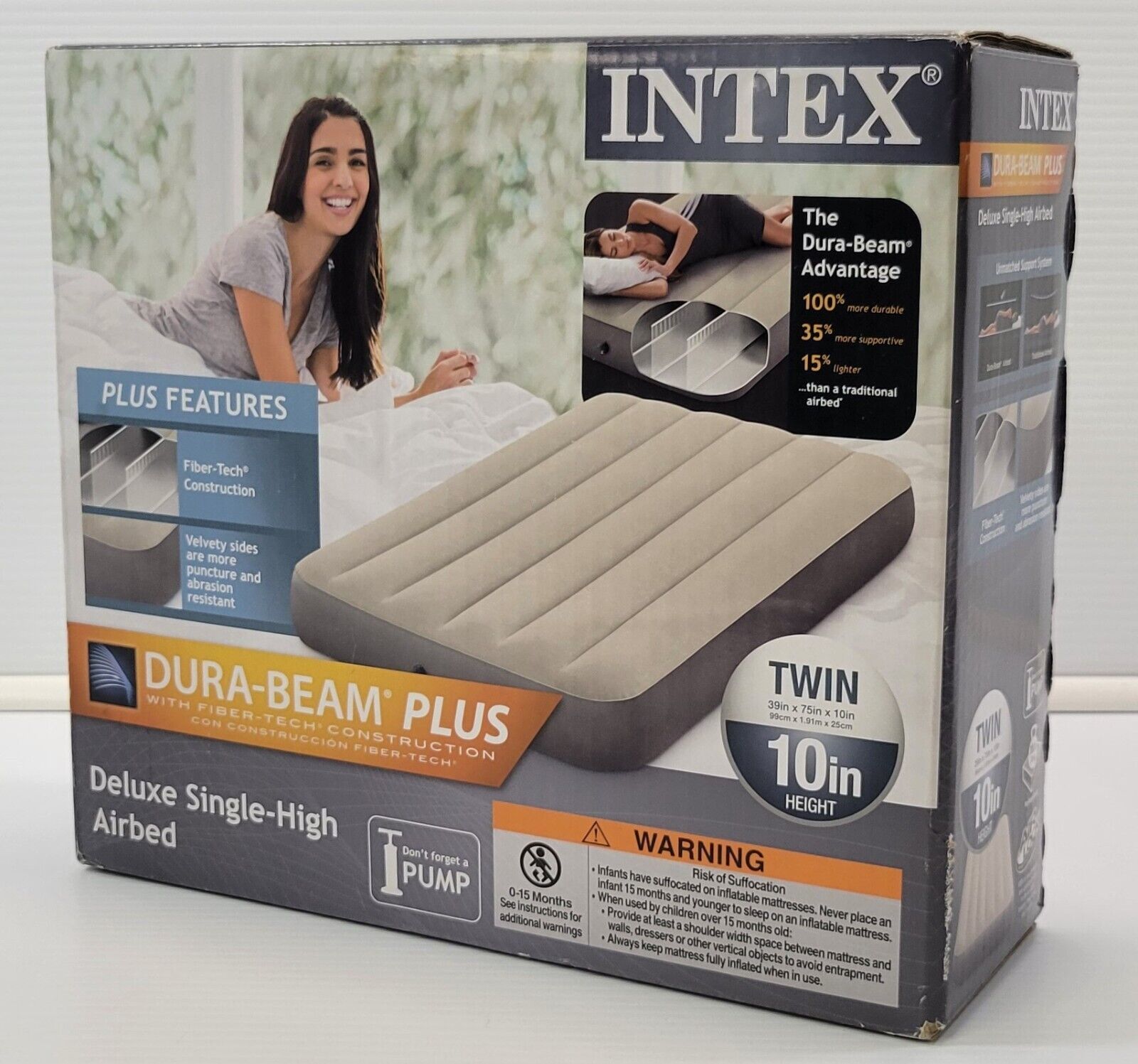 M) Intex Dura-Beam Plus Deluxe Twin Single High Airbed Air Mattress Bed - $14.84