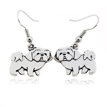 Fei Ye Paws Vintage Silver Color Shih Tzu Dog Charms Drop Earrings Big Statement - £39.36 GBP