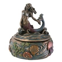 Mermaid in the Ocean Jewelry Trinket Box Storage Container Beach Decorat... - $22.75