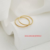 Single Twisted Gold Ring, 1.2mm Wisper Thin Rope Infinity Band, Gold Plated - £55.35 GBP