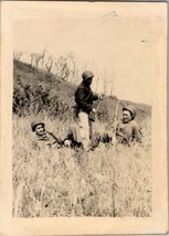 Real Picture Military Men in Field Relaxing Snapshot 1950s Black &amp; White - $9.69