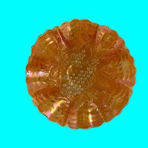 CARNIVAL GLASS Marigold Grape and Leaf Pattern 8.5 Inch Ruffled Bowl - £22.97 GBP