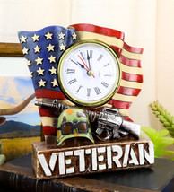 Patriotic American Veteran Fallen Soldier USA Flag Rifle Helmet Table Clock - $23.99