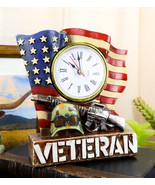 Patriotic American Veteran Fallen Soldier USA Flag Rifle Helmet Table Clock - $32.58 CAD