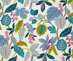 P Kaufmann Meridia Confetti Pink Blue Leaf Slub Duck Cotton Fabric By Yard 54&quot;W - £11.98 GBP