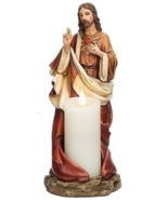 Sacred Heart Of Jesus Candle Holder 10&quot; Statue, New - £41.21 GBP