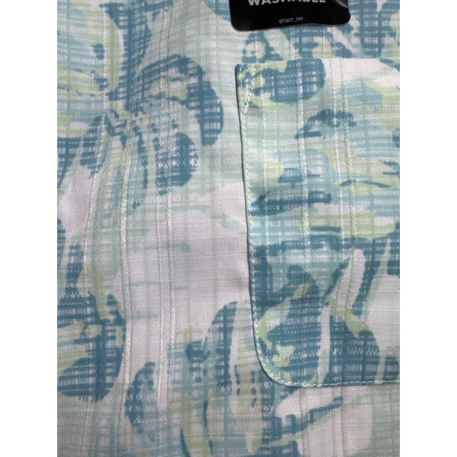 Van Heusen Green Blue Oasis Print Silky Dress Shirt Mens Size XXL 18-18.5 NWT Item image 3