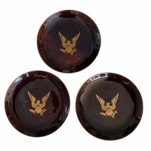 BOVANO USA Small Brown Enamel Dishes - Gold Eagle Coat of Arms Army Seal - $29.00