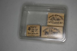 Stampin Up Hand Stamped By 1997 With Love Art Cat Heart Flower Gift Present Wood - $10.88