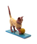 Vintage Resin Colorful Siamese Cat Playing With Ball Tail Up Figurine 6&quot;... - $11.85