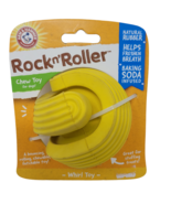 Arm &amp; Hammer Rock N Roller Rubber Chew Whirl Dog Toy  Yellow New w/ Baki... - £14.21 GBP