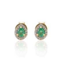 18K Gold Pear Cut Emerald Halo Stud Earrings - £443.96 GBP