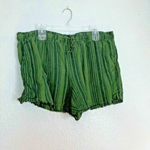 Time &amp; Tru Womens Sz 16 18 Elastic Tie Shorts Green Black Striped - £6.74 GBP