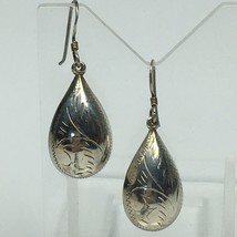 Vintage Sterling Silver Etched Tear Drop Pierced Earrings Puffy  - $46.00