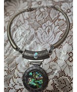 Beautiful Abalone Pendant Choker Collar Silver Tone Necklace!  Awesome!! - $25.30 CAD