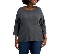 Karen Scott Womens Plus 1X Charcoal Heather 3/4 Sleeve Scoop Neck Top NW... - $17.63